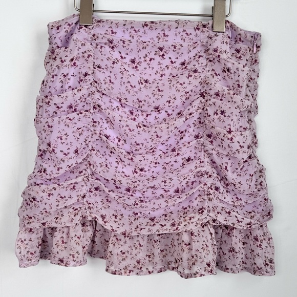 Lulu’s Sage the Label Delilah Lilac Floral Print Ruffled Mini Skirt Ruched Sz S - Picture 5 of 11
